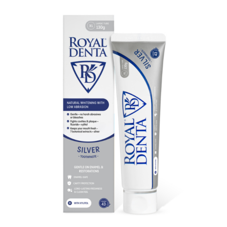 Royal Denta Silver 130g hambapasta Royal Denta Silver 130g hambapastatuub ja pakend