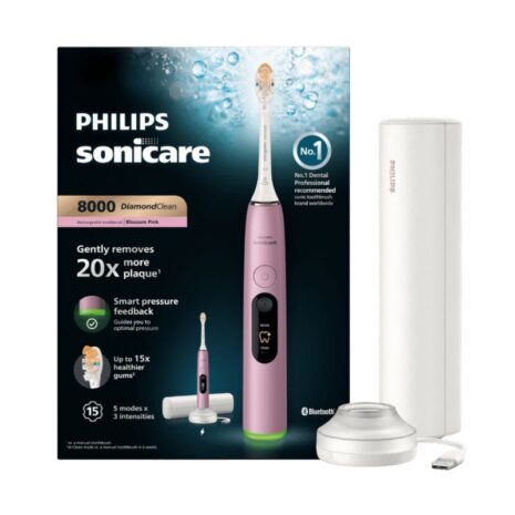 DiamondClean 8000 HX8311 Blossom pink diamondClean 8000 roosa hambahari laadija ja vutlariga ja pakend